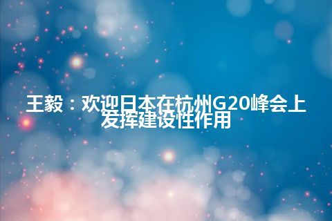 王毅：欢迎日本在杭州G20峰会上发挥建设性作用