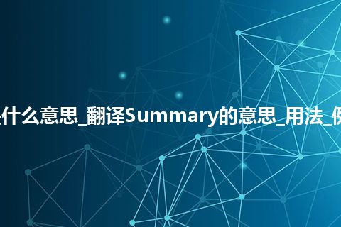 Summary是什么意思_翻译Summary的意思_用法_例句_英语短语