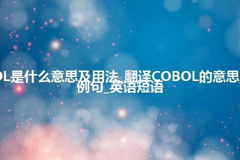 COBOL是什么意思及用法_翻译COBOL的意思_用法_例句_英语短语