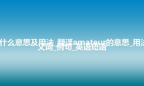 amateur是什么意思及用法_翻译amateur的意思_用法_同义词_反义词_例句_英语短语