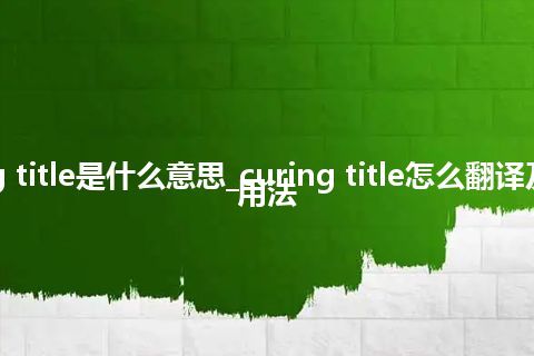 curing title是什么意思_curing title怎么翻译及发音_用法