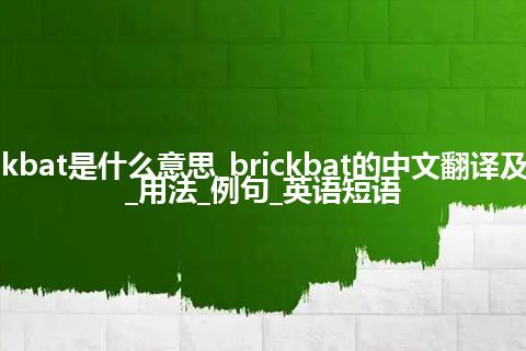 brickbat是什么意思_brickbat的中文翻译及音标_用法_例句_英语短语