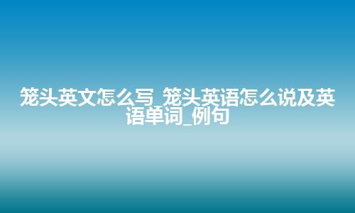 笼头英文怎么写_笼头英语怎么说及英语单词_例句