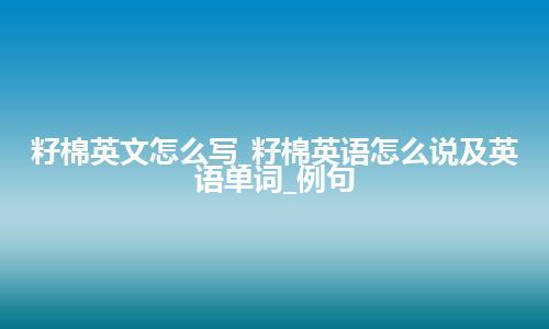 籽棉英文怎么写_籽棉英语怎么说及英语单词_例句