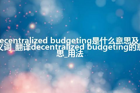 decentralized budgeting是什么意思及反义词_翻译decentralized budgeting的意思_用法