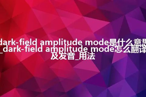 dark-field amplitude mode是什么意思_dark-field amplitude mode怎么翻译及发音_用法