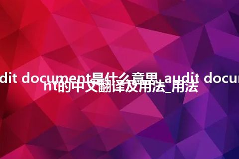 audit document是什么意思_audit document的中文翻译及用法_用法