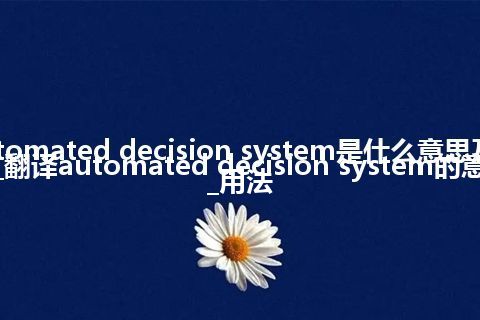 automated decision system是什么意思及用法_翻译automated decision system的意思_用法