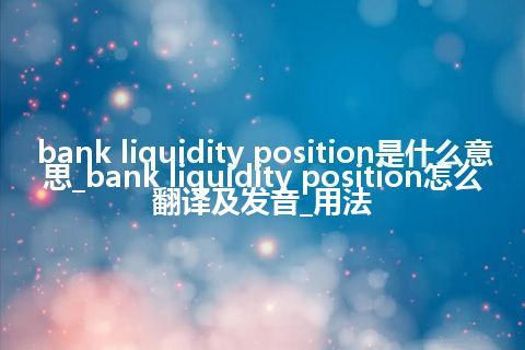 bank liquidity position是什么意思_bank liquidity position怎么翻译及发音_用法